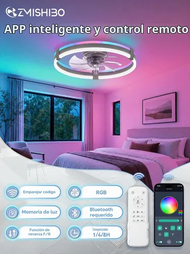 Vista 6 de ZMISHIBO Ventiladores de techo RGB de bajo perfil de 20" con luces y Gris RGB