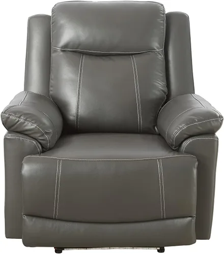 Vista 9 de Juego de sofá reclinable de 3 piezas, muebles de sala de estar, tapicería de cuero de aire, puertos de carga USB 2.0, tiras de luz LED, mesa