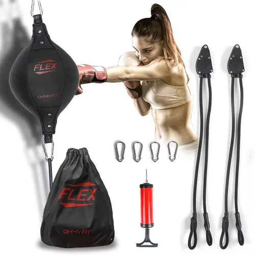 Vista 5 de Saco de Boxeo Flex de Doble Extremo - Cuerdas Bungee con Sistema Ajustable Flex Especial - Saco de Velocidad de Vejiga Resistente - Equipo