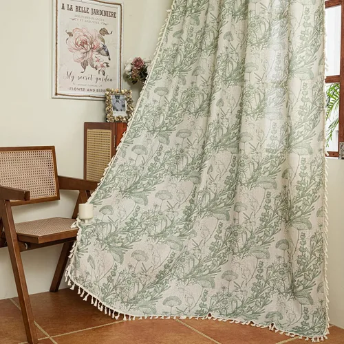 Vista 47 de Cortinas florales de granja semiopacas para sala de estar, de 63 pulgadas de largo, mezcla de lino y algodón, paneles de cortina de ventana cortos