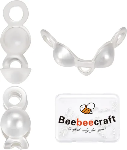 Vista 7 de Beebeecraft 2 colores, 20 piezas de puntas de cuentas, cubiertas de nudo, chapadas en oro de 18 quilates, puntas de engarce de concha de plata