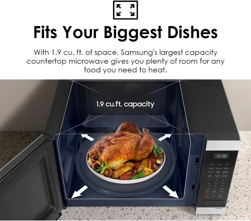 Vista 4 de SAMSUNG Horno microondas de mostrador de 1,9 pies cúbicos con sensor de cocción, acero inoxidable mate negro, MS19DG8500MTAA