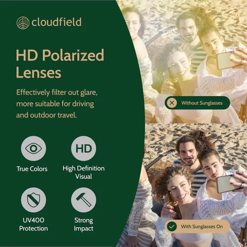 Vista 6 de Cloudfield Wood Frame Sunglasses for Men and Women with 9-Layer Polarized Lenses and Double Layer of UV Blocking Coating
