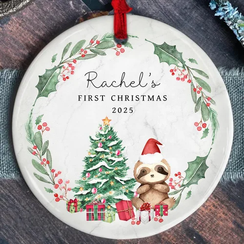 Vista 25 de Adorno personalizado de cerámica para la primera Navidad del bebé 2025 – Recuerdo navideño de copo de nieve personalizado con nombre, nuevo adorno