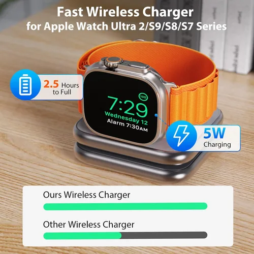 Vista 5 de KUXIU - Mini cargador inalámbrico plegable 2 en 1 para Apple, estación de carga magnética de aleación de aluminio compatible con iPhone