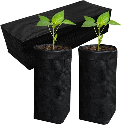 Vista 9 de Belit 50 piezas de 26 cm de alto bolsas de cultivo de vivero profundas, macetas de plantas no tejidas para el inicio de plantas enraizadas, Negro