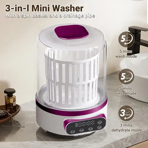 Vista 7 de Lavadora portátil de 3 litros, combinación de lavadora y secadora portátil 3 en 1, mini lavadora específica para ropa interior para el hogar, 3