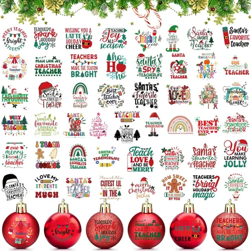 Vista 8 de Fainne 100 piezas de calcomanías navideñas con palabras para manualidades, calcomanías de vinilo navideñas inspiradoras, impermeables, calcomanías