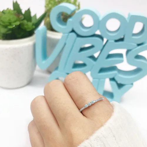 Vista 3 de AFFY - Anillo refinado con ópalo sintético y oro de 14 quilates sobre plata para mujeres, joyas apilables