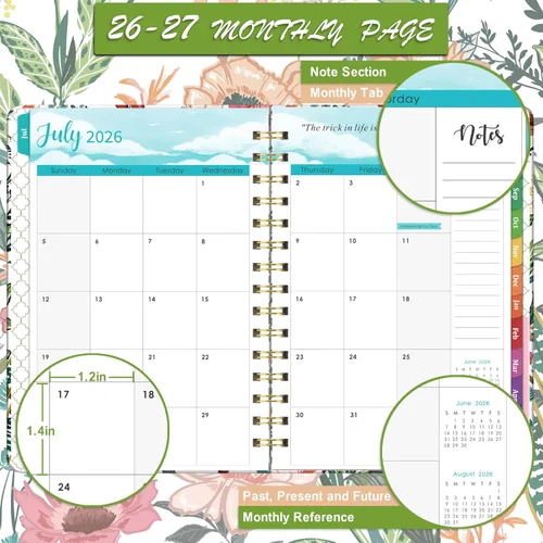 Vista 3 de Agenda académica 2026-2027, agenda semanal y mensual de julio de 2026 a junio de 2027, 6.4 x 8.5 pulgadas con pestañas, tapa dura flexible, papel