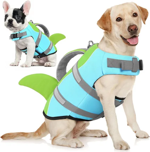 Vista 29 de AOFITEE Chaleco salvavidas para perros, chaleco salvavidas para perros pequeños, chaleco de seguridad reflectante con flotabilidad superior y asa