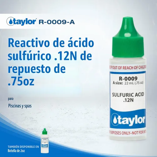 Vista 2 de Taylor Technologies R-0009-A, reactivo ácido sulfúrico .12N, 0.75 onzas El recambio de cuentagotas prueba la alcalinidad total en piscinas y spas