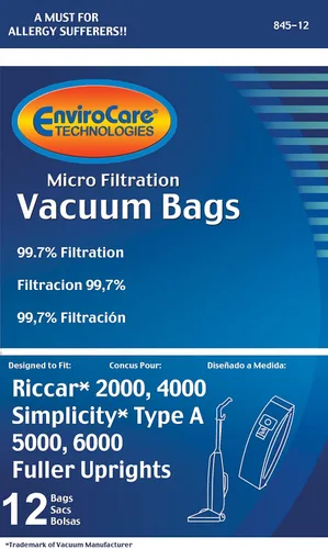 Vista 2 de Bolsas de aspiradora Riccar 2000, 4000 y serie Vibrance, Simplicity 5000, 6000 y Symmetry tipo A, Azul, paquete de de 12