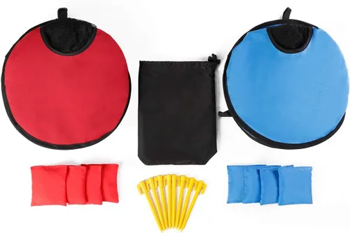 Vista 4 de G4Free Juego de Cornhole plegable portátil de 5 agujeros con 8 bolsas de frijoles, funda de transporte, tamaño de juego de lanzamiento de 3 pies x 2