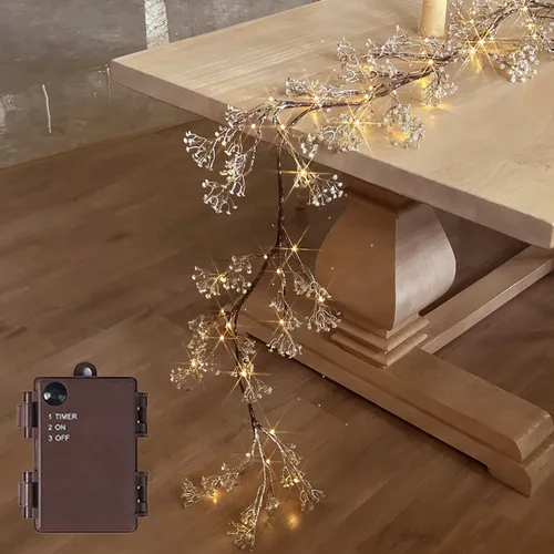 Vista 10 de Hairui Guirnalda de abedul iluminada, funciona con pilas, con 8 funciones, 48 luces blancas cálidas y multicolor, de 6 pies, guirnalda preiluminada