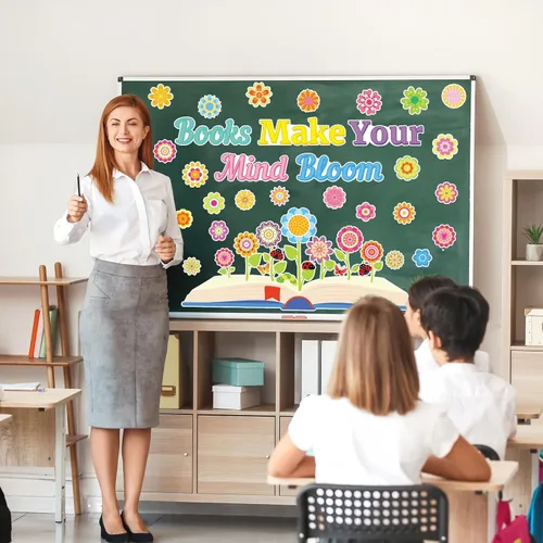 Vista 5 de Reading Makes Your Mind Bloom - Juego de tablones de anuncios para aula, decoración de primavera para decoración de boletines de primavera