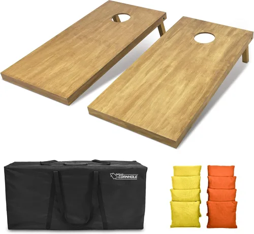 Vista 41 de GoSports 4 ft x 2 ft Regulation Size Wooden Cornhole Boards Set with Light Brown Finish - Includes Carrying Case and Bean Bags Negro- gris