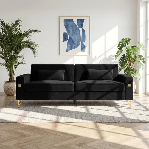 Vista 13 de Sofá de terciopelo de 85.63 pulgadas, moderno sofá biplaza con almohadas, juego de 2 para sala de estar, dormitorio, muebles de apartamento con Beige