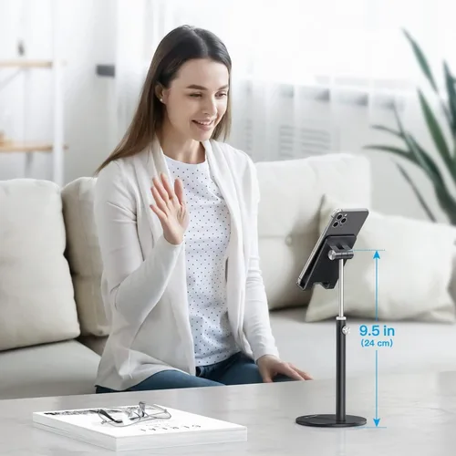 Vista 4 de Soporte para teléfono celular, OMOTON Soporte para teléfono ajustable en ángulo de altura, soporte de escritorio de aluminio para teléfono con base