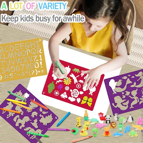 Vista 3 de Juego de 30 plantillas de dibujo para niños, plantillas de plantillas de pintura de dibujo de plástico para niños, manualidades, proyectos de arte