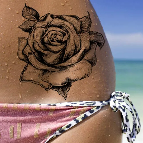 Vista 3 de Pegar en flores rosas flora flores adulto tatuaje temporal transferencia femenino cuerpo arte transferencias mujeres realista impermeable flora