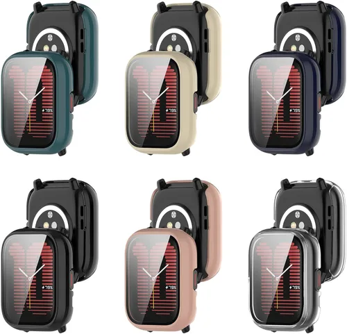Vista 2 de Paquete de 6 fundas rígidas de policarbonato con protector de pantalla de vidrio templado compatible con Amazfit Active Smart Watch Bumper Guard 6