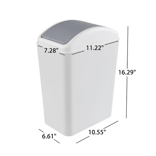 Vista 2 de bote de basura, tapa de plástico, 4 galones/15 litros Material plástico, diseño de tapa giratoria, cubo de basura de plástico, ideal para baño