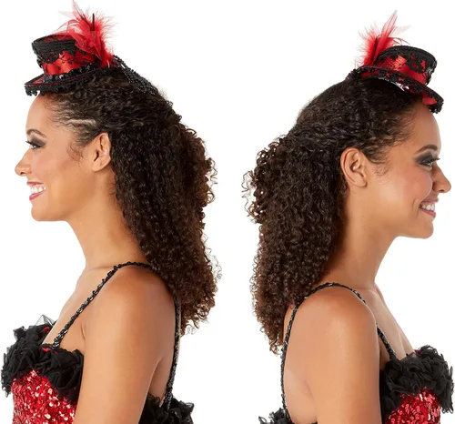 Vista 5 de Victoriano rojo y negro Mini cóctel Sombrero Tocado de encaje disfraz Burlesque nuevo