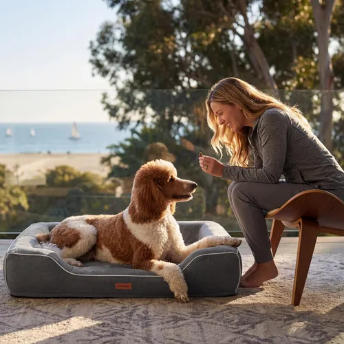 Vista 7 de Cama ortopédica para perros con espuma de gel refrescante y funda lavable, color gris oscuro, 42 pulgadas