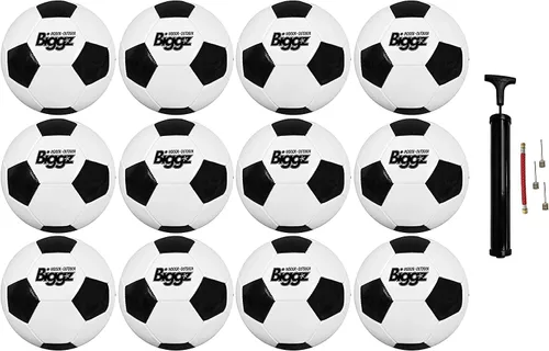 Vista 7 de Biggz Classic Soccer Ball, Hand Pump - Choose Size, Pack of 1, 6, 12, or 50
