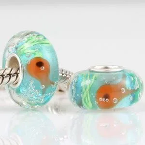 Vista 3 de Abalorio de pez pequeño de plata de ley 925 con dije de animal de espuma, cuentas de cristal de Murano, pulseras de moda para mujer, Plata esterlina