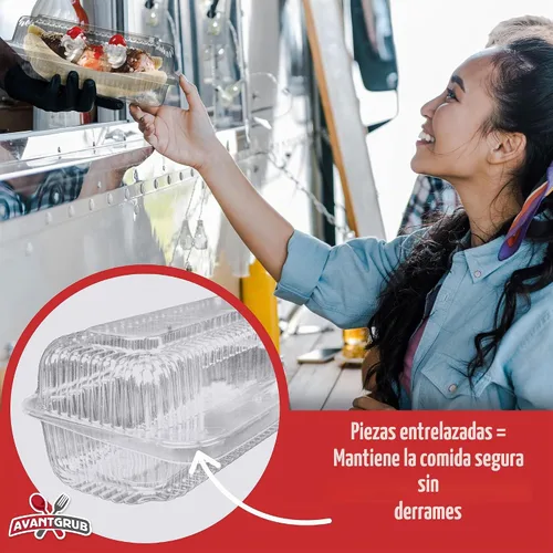 Vista 3 de Bandejas de plástico resistentes para perros calientes con bloqueo. Paquete de 25. Botes de presentación de alimentos desechables de primera calidad