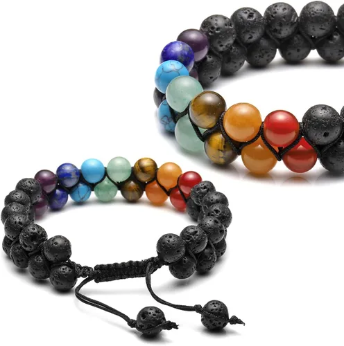 Vista 4 de TOP PLAZA - Pulsera de cuentas de chakras con 7 cristales curativos para yoga, meditación, relajación, ansiedad, para hombre y mujer