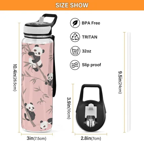 Vista 3 de Cute Animal Panda Peach Leakproof and BPA Free Sports Insulated Water Bottle with Straw Lid Vacuum Insulated for Travel, Camping, Sports 20 oz termo