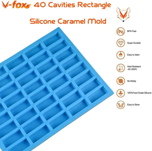 Vista 2 de V-fox 40 Cavities Rectangle Caramel Candy Silicone Molds for Chocolate Truffles, Ganache, Jelly, Candy and Praline, Ice Cube Tray, Random