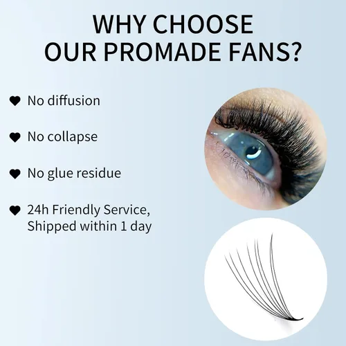 Vista 12 de Extensiones de pestañas de 1200 fans, prefabricadas, con volumen, 9-20mm, bandeja mixta, 20D, con punta en C, base puntiaguda, extensiones