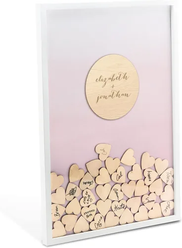 Vista 6 de WEDDINGSTAR Libro de invitados personalizado de madera con forma de corazón, inicial de corona de amor