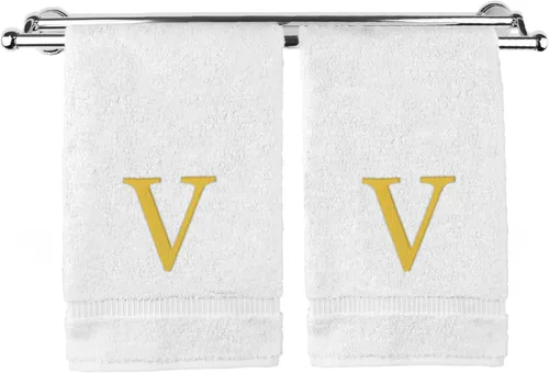 Vista 163 de Toalla de mano monogramada, regalo personalizado, juego de 2 - Toalla bordada con letra de bloque dorada - Extra absorbente 100% algodón turco