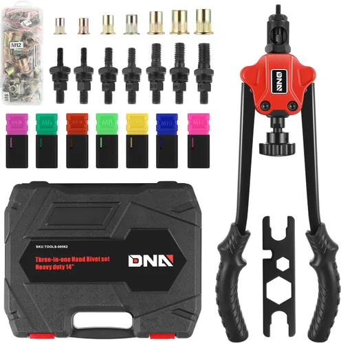 Vista 16 de DNA MOTORING TOOLS-00091 Remachadora manual con juego de herramientas de botella de colección, 1 x 12-1/2", resistente, extra larga