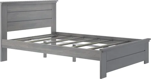 Vista 4 de Max & Lily - Cama Queen moderna de granja con cabecera de panel, cama de plataforma de madera de pino de Nueva Zelanda maciza, acabado en madera
