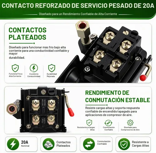 Vista 4 de Interruptor de presión del compresor de aire LF10-4H, 4 puertos 1/4 "NPT, interruptor de control de presión de 95-125 PSI para reemplazo de piezas