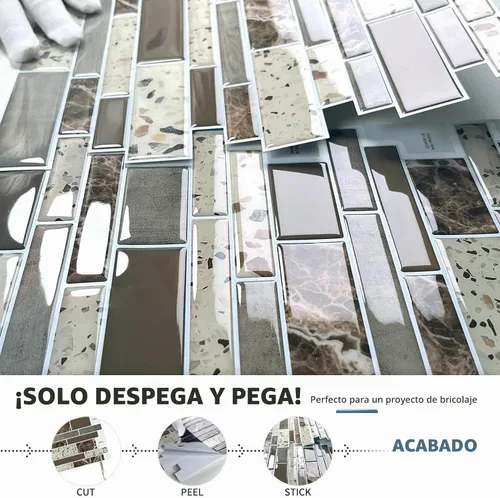 Vista 5 de DEWOO Azulejos autoadhesivos 3D de pared para salpicaduras, color marrón