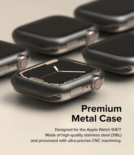 Vista 4 de Ringke Estilo de bisel [elegante marco de acero inoxidable] compatible con Apple Watch Series 9, 8, 7 (1.772 pulgadas), protector antiarañazos, Gris