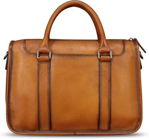 Vista 3 de Maletín de cuero genuino para hombre, bolso de hombro de cuero real vintage, bolso cruzado para computadora portátil