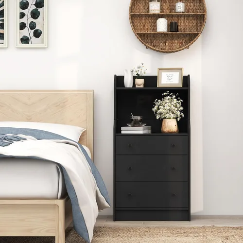 Vista 8 de GOFLAME Cómoda de 3 cajones con estante, organizador de almacenamiento moderno de 44 pulgadas de alto con diseño antiinclinación, cómoda