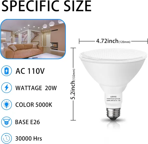 Vista 3 de PAR38 Bombillas LED de inundación para exteriores, paquete de 2 unidades, regulables 20 W (equivalente a 200 W) bombillas de inundación de base E26