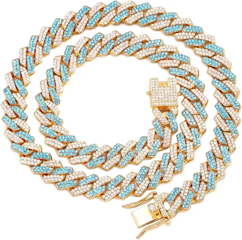 Vista 15 de Collar de cadena dorada para perro, collar cubano de diamantes para caminar, collar de cadena de metal con diseño de hebilla segura, collares