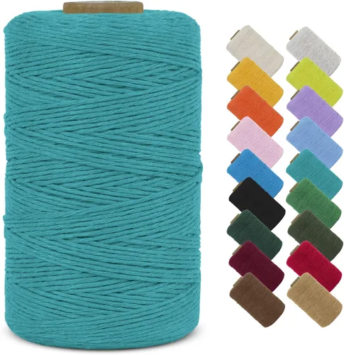Vista 22 de Cuerda de macramé de algodón natural de 0.039 in x 426 yardas, cuerda de colores para manualidades, fabricación de joyas, colgar en la pared Verde