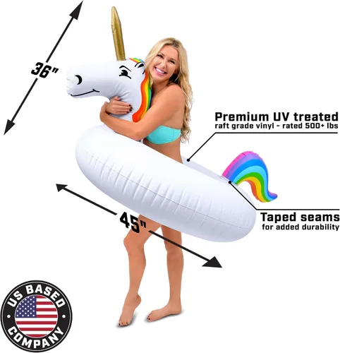 Vista 4 de GoFloats Flotador de piscina de unicornio para fiesta, balsas inflables, adultos y niños