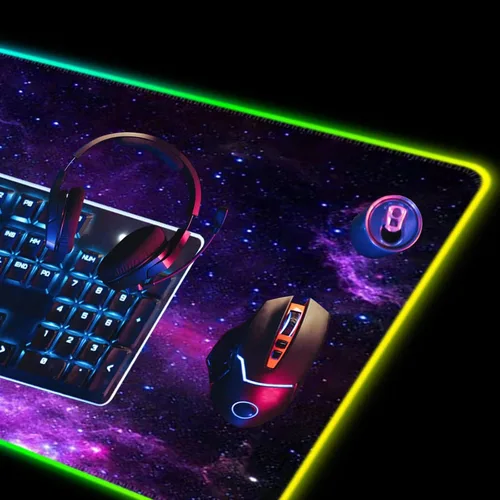 Vista 5 de DINKY - Alfombrilla de mouse para juegos RGB, alfombrilla de mouse grande extendida suave con 14 modos de iluminación, almohadilla de teclado
